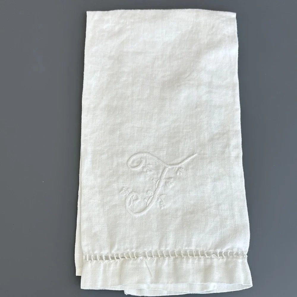 White Monogrammed “T” Linen Towel